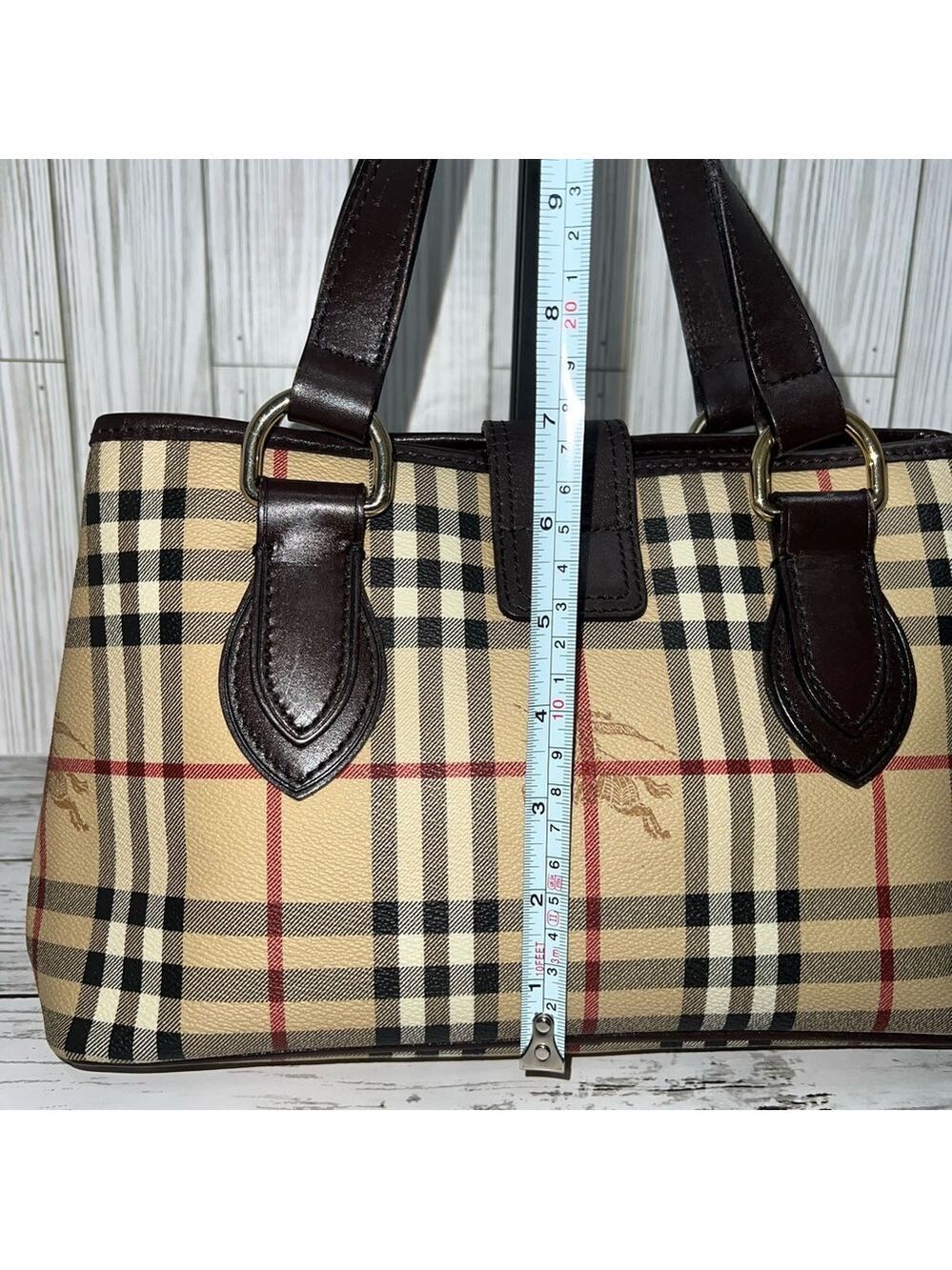 Burberry London Nova Check Tote Bag Brown Leather Plaid Shoulder Purse - Picture 10 of 15